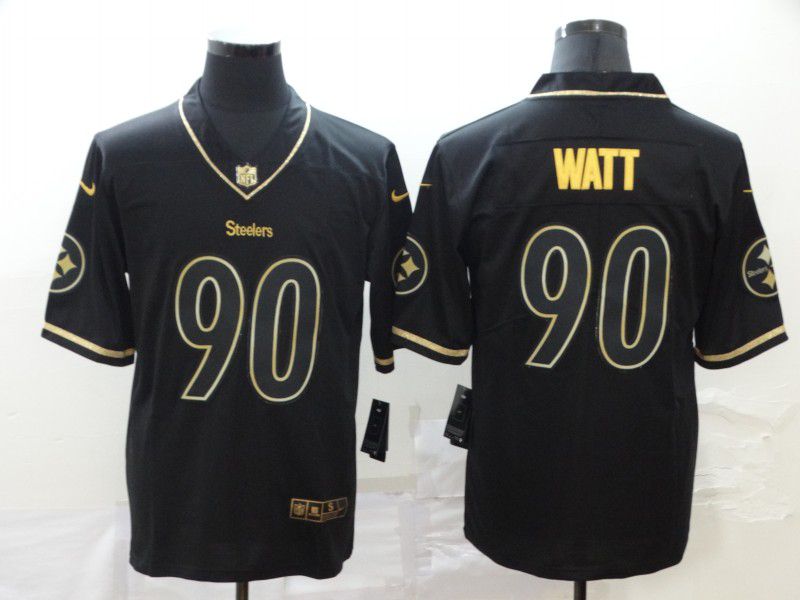 Men Pittsburgh Steelers #90 Watt Black Retro gold character Nike NFL Jerseys
